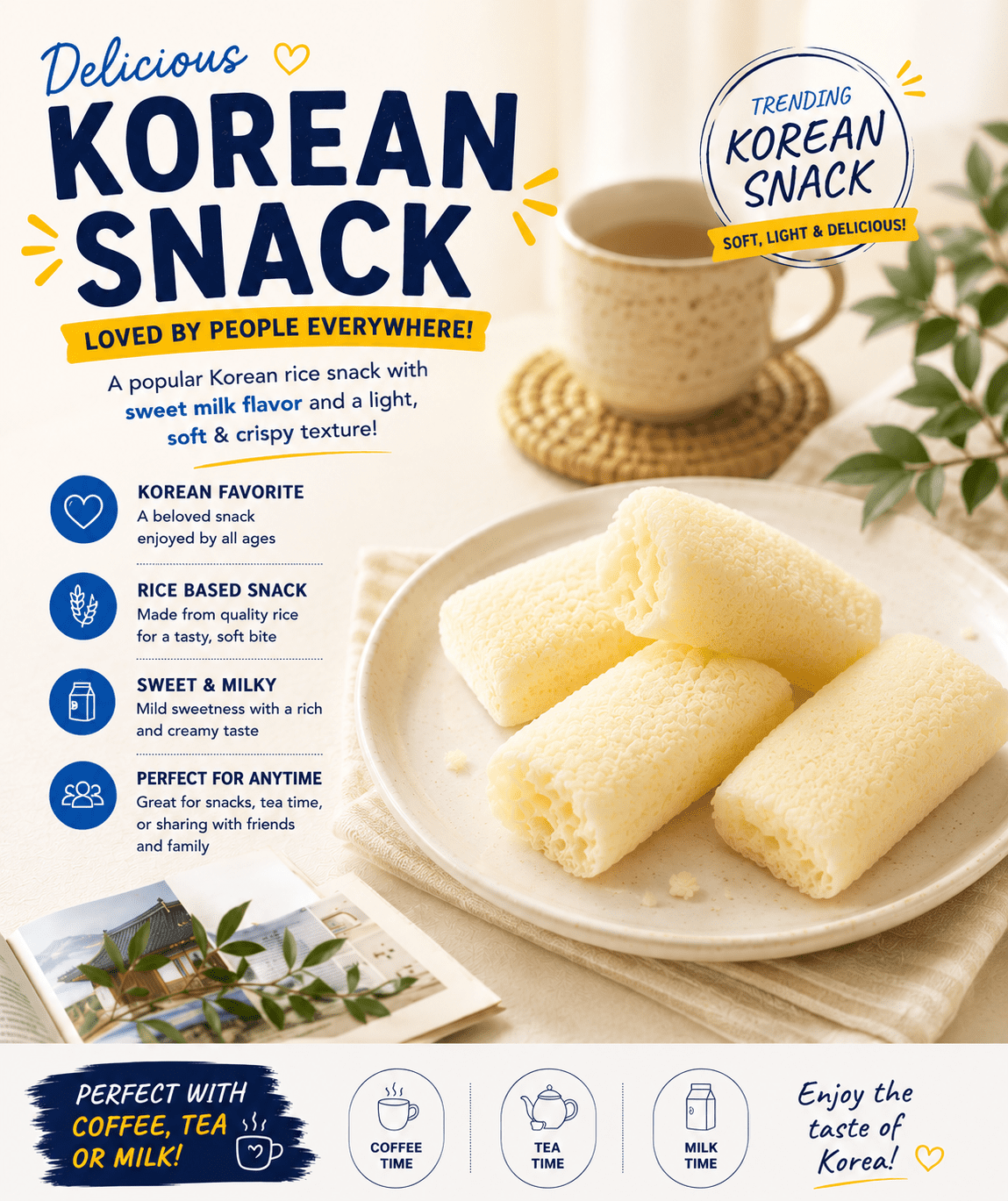 Milk Classic Korean Rice Snack Variety Pack, Banana & Milk Flavor, Non-Fried Individually Wrapped Crispy Puff Snacks, 8.53 oz Each, 2 Pack