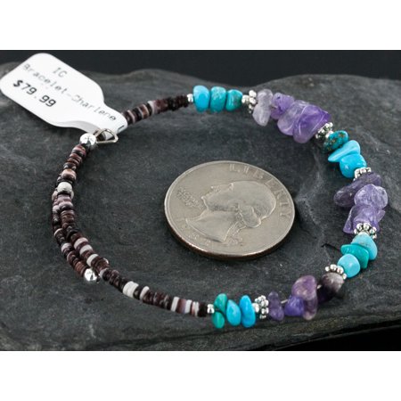 - 80 Retail Tag Authentic Made by Charlene Little Navajo Turquoise and AMETHYST Native American WRAP Bracelet