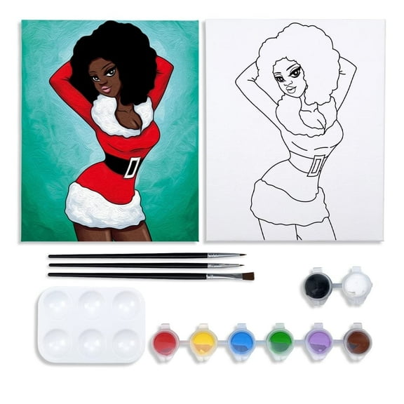 VOCHIC Pre Drawn Paint Canvas Kit for Painting for Adults, 8x10 Stretched Canvas Outline Sip and Paint Party Supplies Acrylic Paint Set for Adult's Christmas Date Night DIY Art