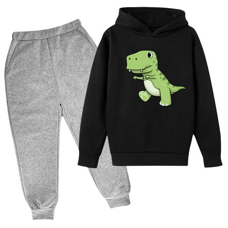 

Hpgjzj 3-13 Years Hoodies Sweatsuit for Child Cute Dinosaur Print 2 Piece Tracksuit Teens Long Sleeve Hooded Sweatshirt and Jogger Pant