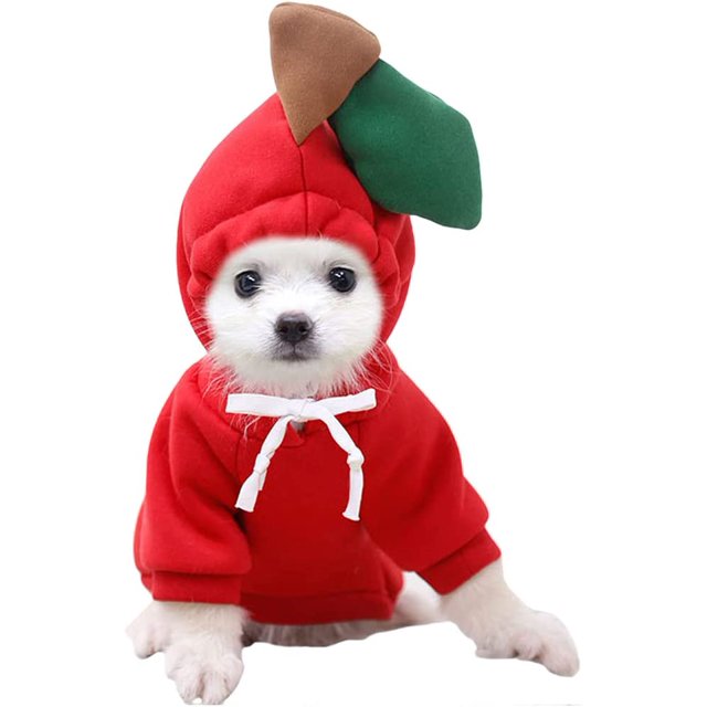 Ropa para mascotas Sudaderas con capucha para perros Sudadera cálida Abrigo Cachorro Otoño Invierno Ropa Mono con capucha de frutas, Apple, XL JM