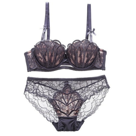 

VICOODA Women s Sexy Romantic Lace 1/2 Cup Bra + Briefs Underwear Set