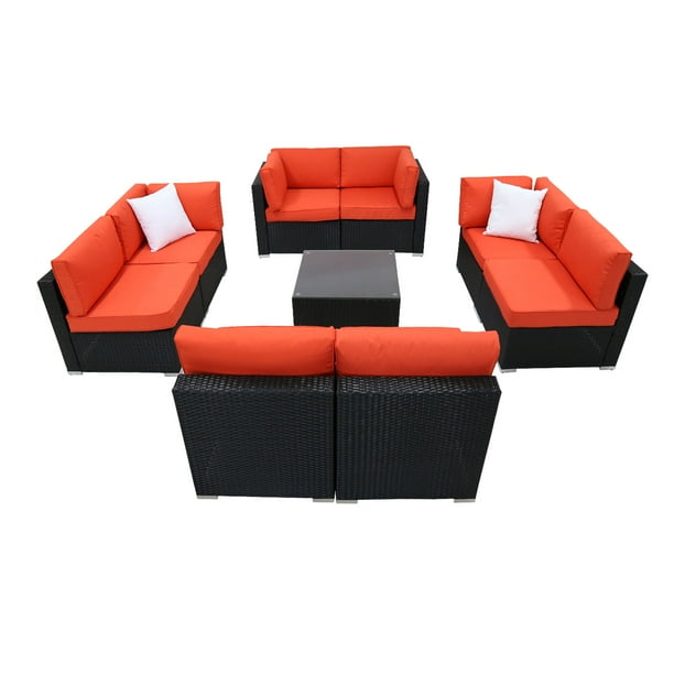 Kinbor 9pcs Outdoor Patio Furniture Sectional Pe Rattan Wicker Rattan