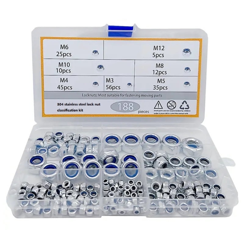 Hex Nut 188pcs Steel Assortment M23 to 12MM Strong Fastener Hardware for Home