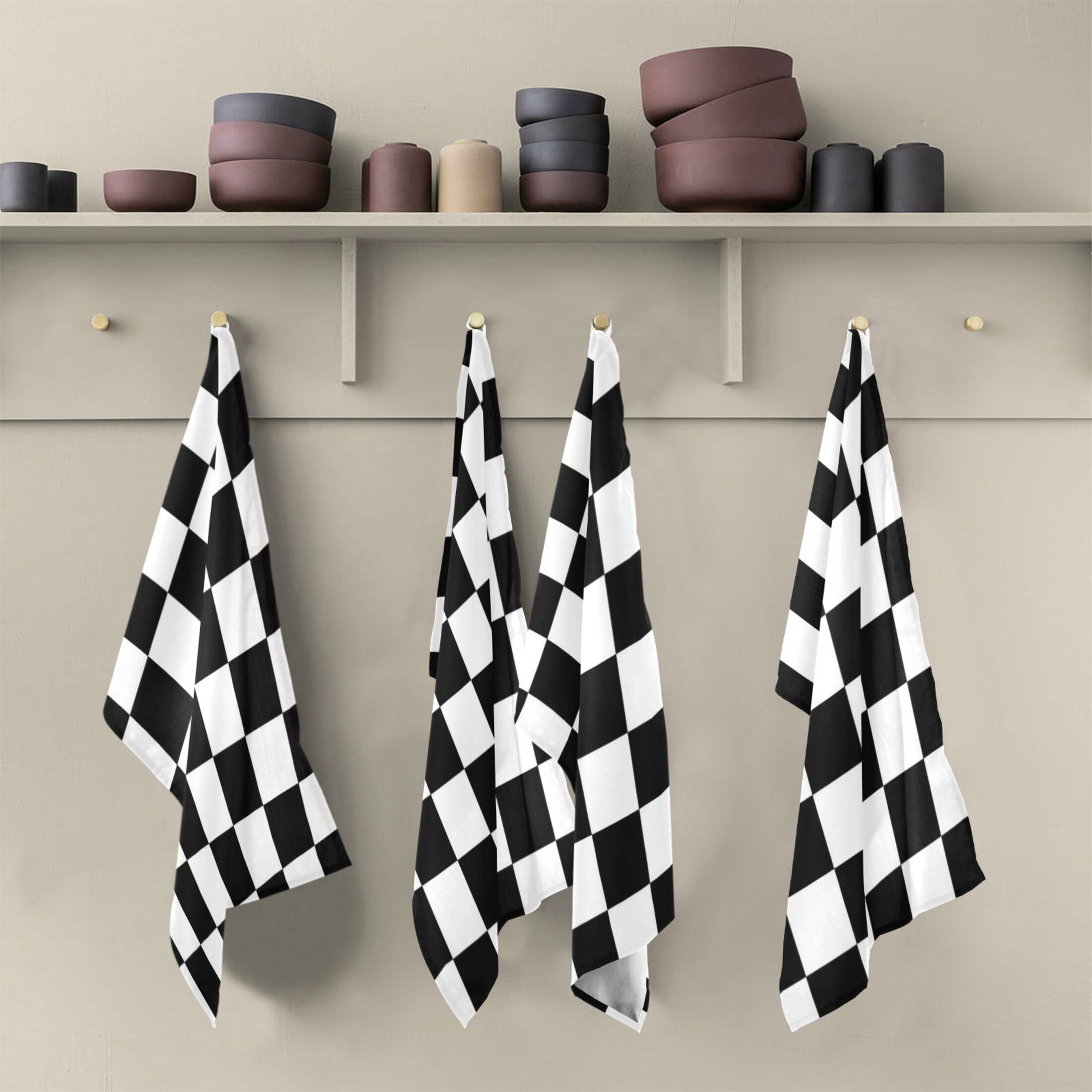 Qxltty Black and White Checkered Kitchen Towels 28 x 18 Inch Set of 6 Soft Cotton Linen Feel Dish Towels with Hanging Loop for Drying, Cleaning & Decor