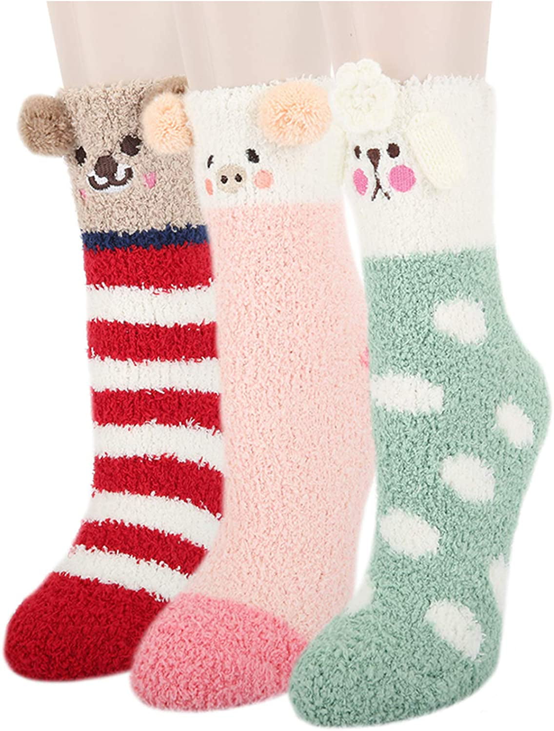 2 Pairs Of Cute Winter Thermal Fluffy Socks Women Cat Design Super Soft Warm Thickened Cozy Fuzzy Fleece-Lined Floor Medium Tube Socks Plush Coral Fleece Sleep Home For Girls