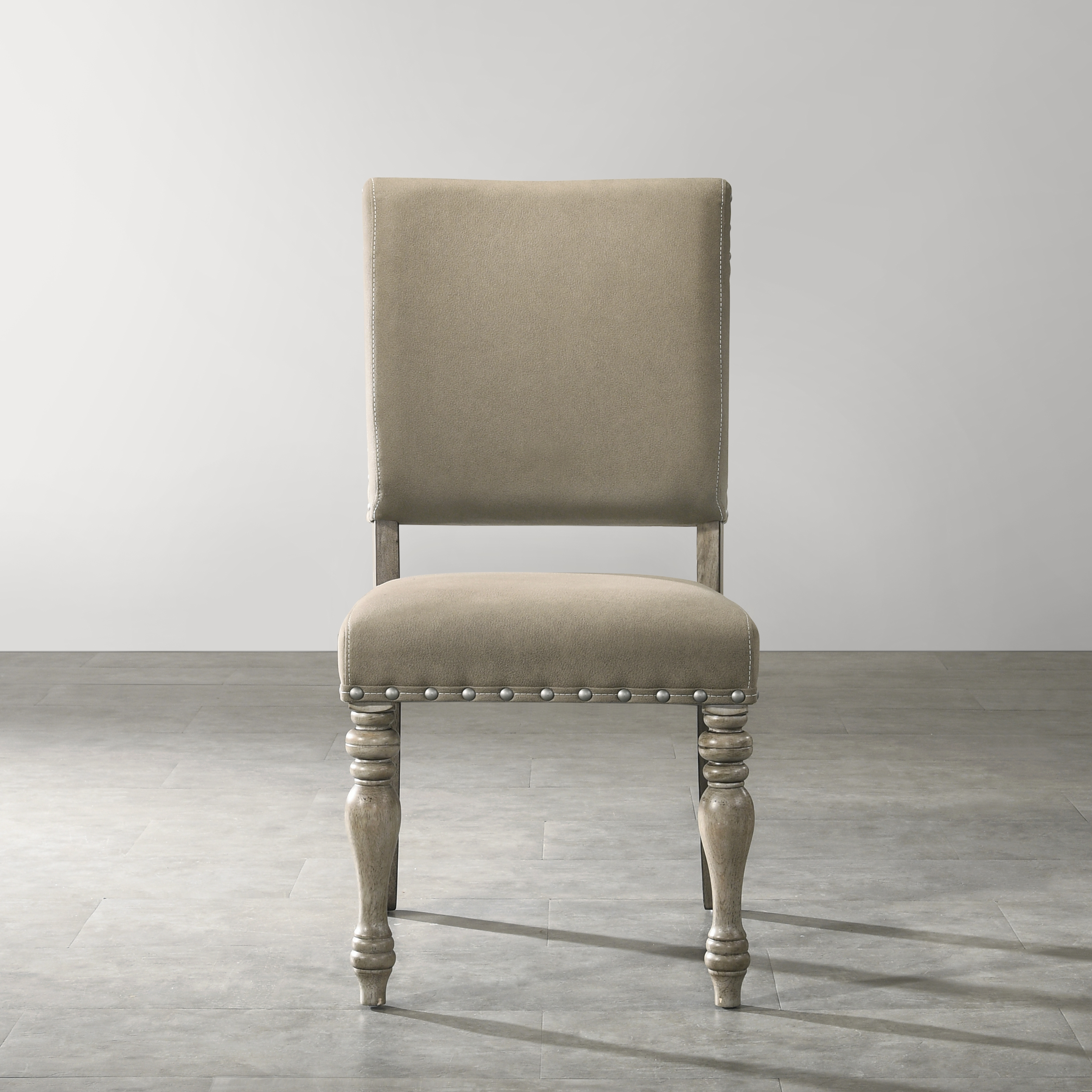 Roundhill Furniture Birmingham Script Printed Finish Dining Chair with Nail Head, Set of 2, Driftwood