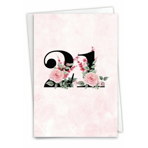 NobleWorks 21th Milestone Birthday Greeting Card with 5 x 7 Inch Envelope (1 Card) Floral Age 21 C10055MBG