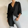 thumbnail image 1 of Ensembles pour Femmes Clairière Manches 3/4 Solides Tops Chemisier Col en V Pull-Over Noir, 1 of 8