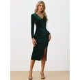 thumbnail image 4 of DARING DIVA Long Sleeves V Neck Wrap Ruched Split Cocktail Evening Dress
 XS Dark Green, 4 of 6