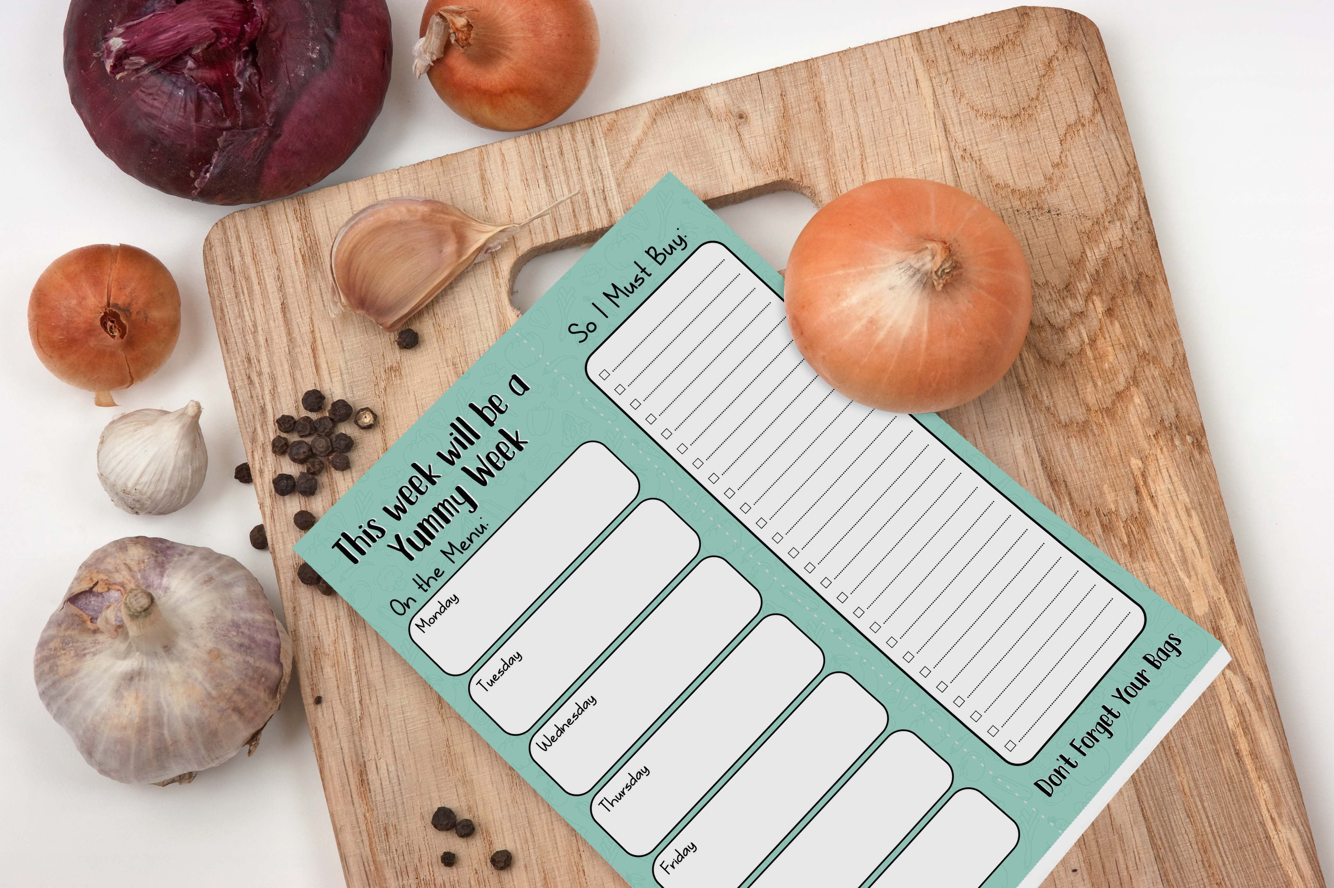 Inkdotpot Weekly Meal Planner Notepad 7"x10 , "This Week Will Be A Yummy Week" Magnetic Meal Planning Pad with Tear Off Grocery Shopping List for Fridge- Kitchen & Home - 54 Sheets -VN