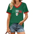 thumbnail image 2 of Likimi Womens T-Shirt V Neck Short Sleeve Letter Print Lightweight Summer Elegant Tee Green Size L, 2 of 3