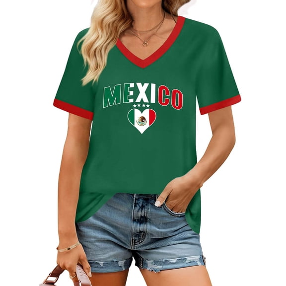 Women T Shirts Letter Print V Neck Short Sleeve Tops for Everyday Womens Graphic Tees Green L