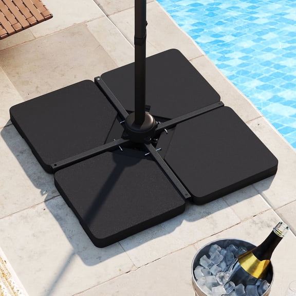 Costway Offset Umbrella Base with 4 Square HDPE Plate & 4 Connection Metal Hooks for Patio