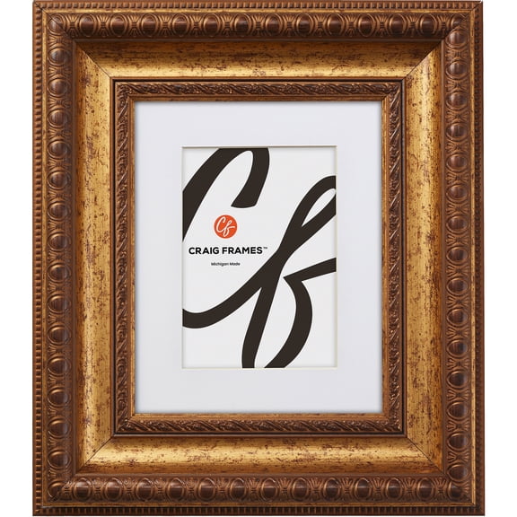 Craig Frames Arqadia Gothic, 18x24 inch Aged Gold Picture Frame Matted for a 12x18 Photo