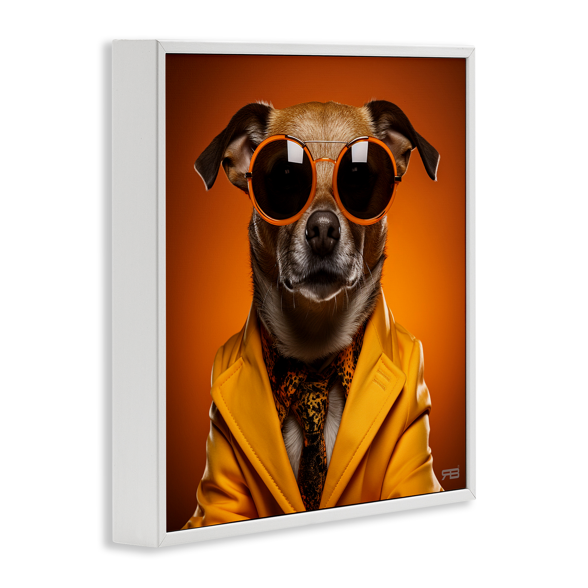 Stupell Industries Trendy Dog Yellow Suit Animals & Insects Painting White Framed Art Print Wall Art, 24 x 24