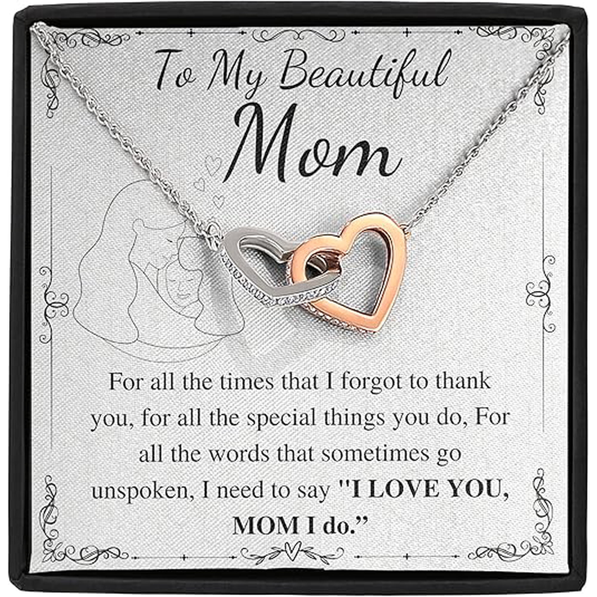 Interlocking Heart Necklace Christmas Gift for Beautiful Mom from daughter and son, Mothers Day Gift for mother, jewelry gift for Mom with personalized message