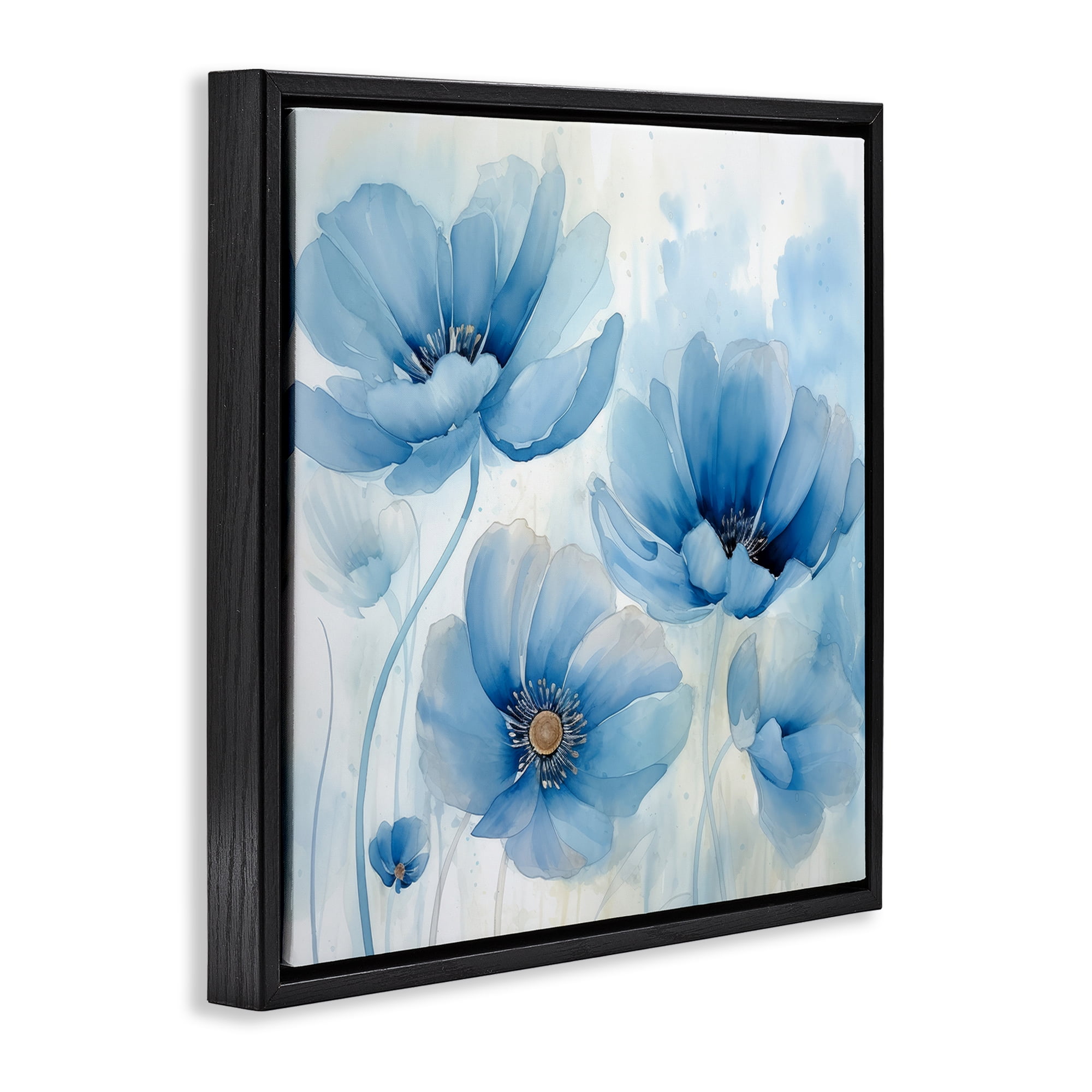 Stupell Industries Blue Poppies Ombre Plants & Flowers Painting Black Floater Framed Canvas Art Print Wall Art, 18 x 18