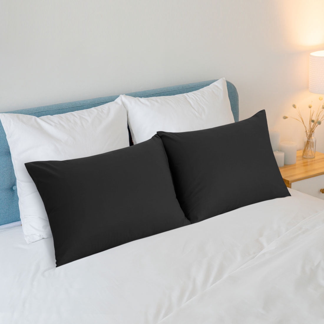 Unique Bargains 4-Piece Soft Microfiber Pillowcases Black King(20"x36")