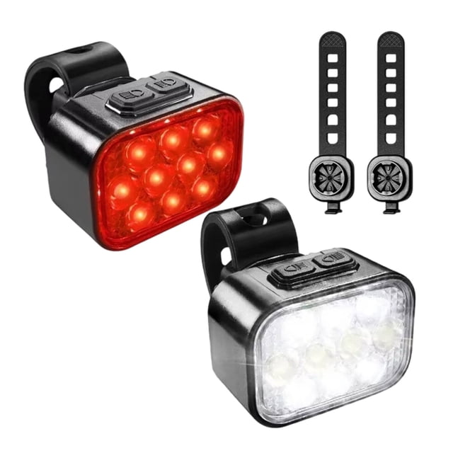 High Brightness Detachable Light Set 10 LED Front and Rear Warning Taillight with Long Lasting Battery for Night Riding 2PCS