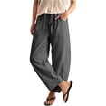 thumbnail image 6 of Women's Baggy Wide Leg Palazzo Pants Harem Pants Petite Linen Pants Drawstring Boho Barrel Sweatpants Summer Casual Flowy Breathable Trousers Beach Vacation, Spring Summer Fall, Dark Gray M, 6 of 9
