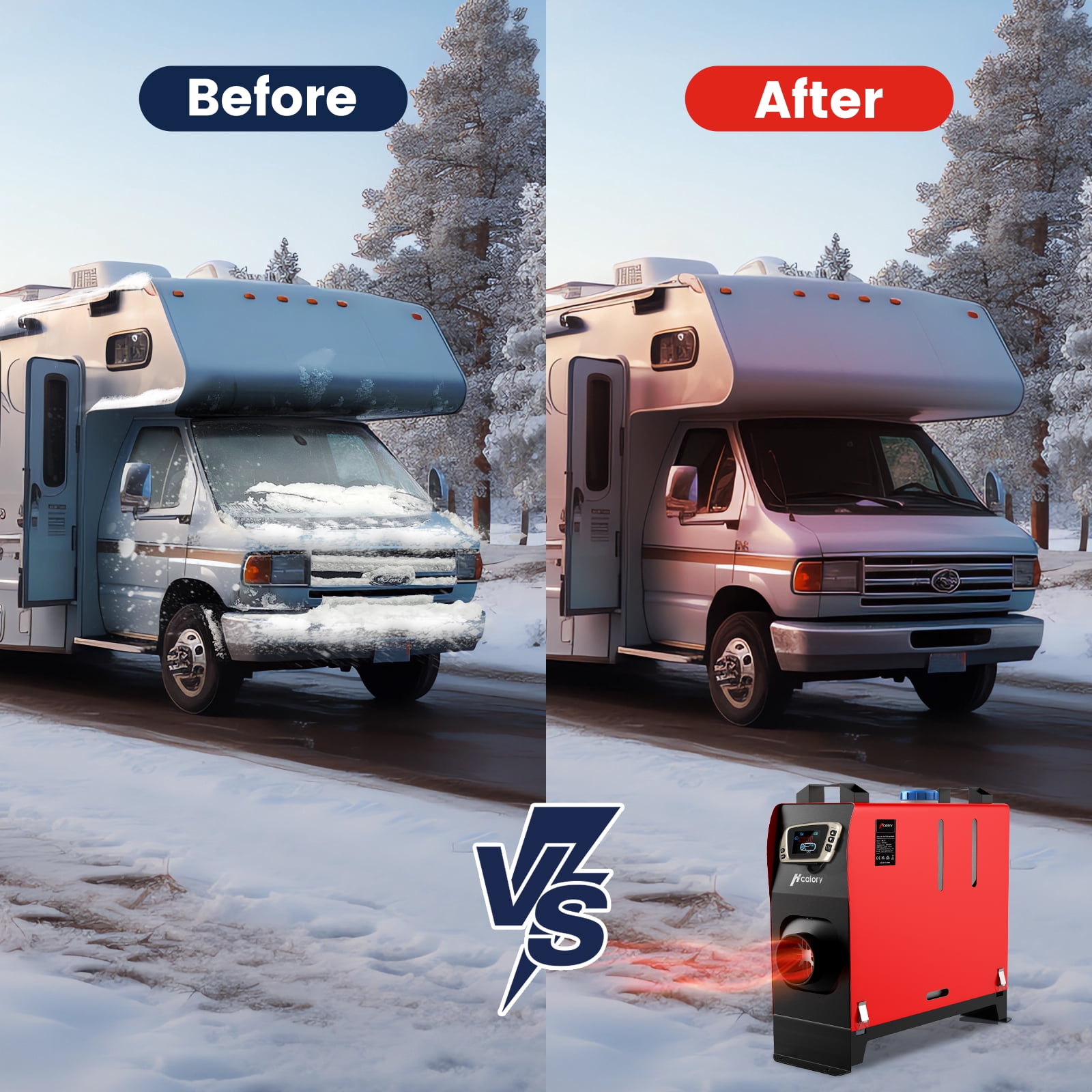 Hcalory Diesel Air Heater, 12V 5KW-8KW All in One Single Hole Adjustable Parking Heater with Gold LCD Switch & Muffler & Remote Control for Car Trucks Boat Bus RV Trailer and Motorhomes