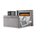 thumbnail image 4 of Modern Queen Bed Frame with Fireplace Headboard and Footboard, Gray Upholstered Platform Bed with TV Stand, Sturdy Wood Structure for Bedroom, 4 of 7
