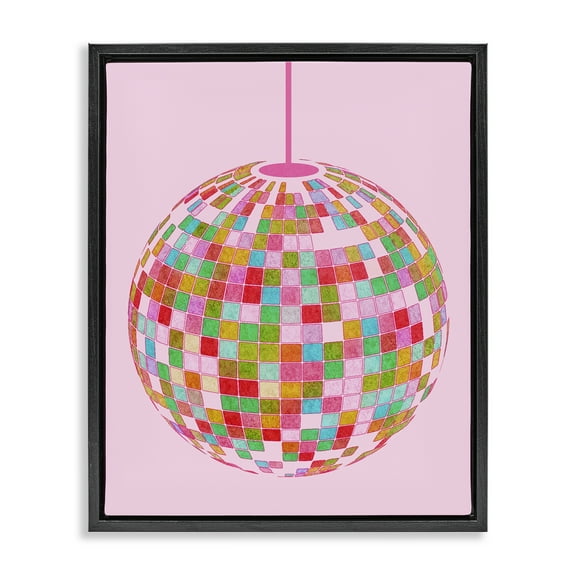 Stupell Industries Bold Patterned Disco Ball Performing Arts Painting Black Floater Framed Art Print Wall Art, 17 x 21