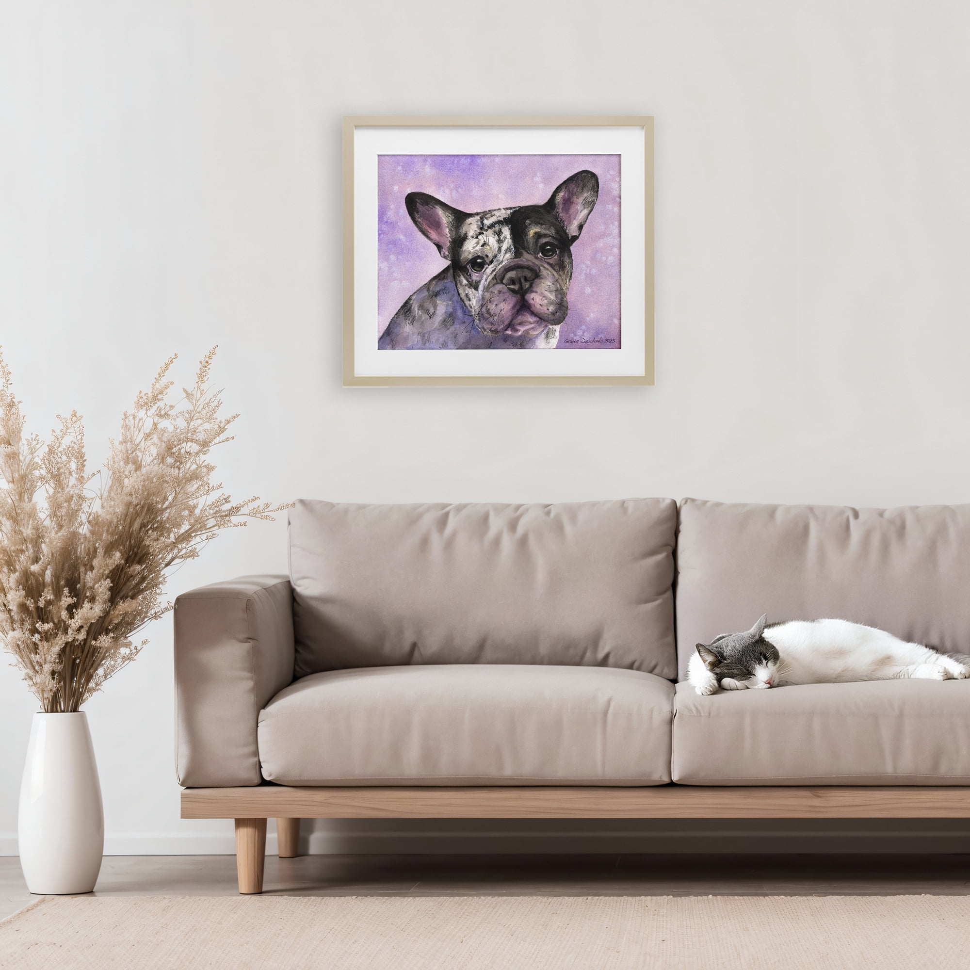 Stupell Industries Harlequin French Bulldog Birch Framed Print Under Glass, design by George Dyachenko