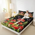 thumbnail image 4 of jejeloiu Red Mushroom Fungus Twin Sheet Sets,Rustic Plants Leaves Twin Fitted Sheet,Red Green Black Flat Sheet For Girl,Luxury Bedroom Decor,3-Piece, 4 of 7