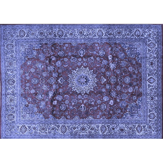 Ahgly Company Machine Washable Indoor Rectangle Medallion Blue Traditional Area Rugs, 8' x 10'