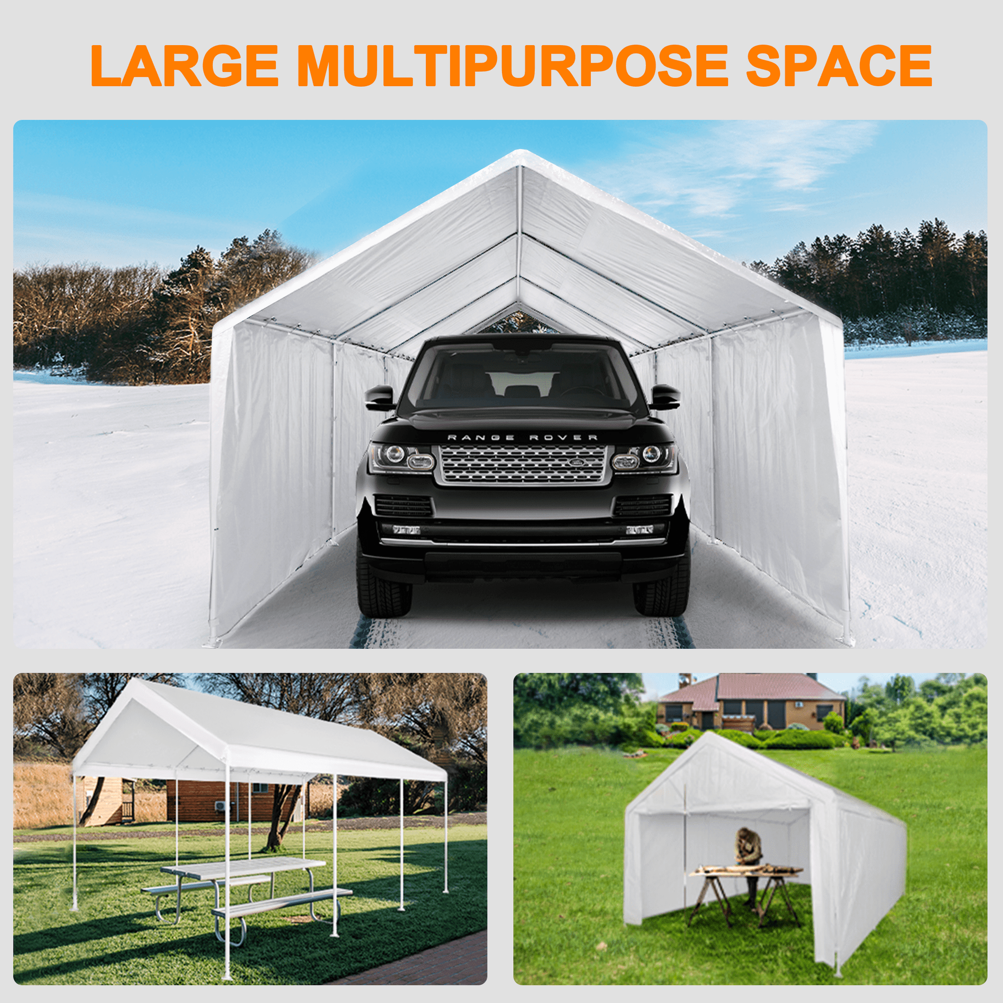 Abba Patio 12x20 ft Carport, Large Heavy Duty Car Tent Canopy w/ Sidewalls & Doors, Gray