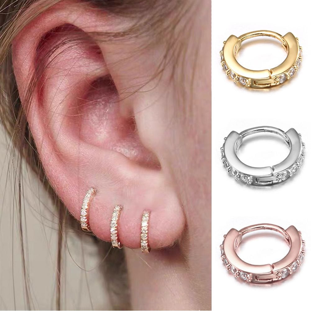 Cubic Zirconia Small Hoop Earrings Ear Cuff for Cartilage Pierced Women Teen Girls Huggie Tiny Hoops 6mm 