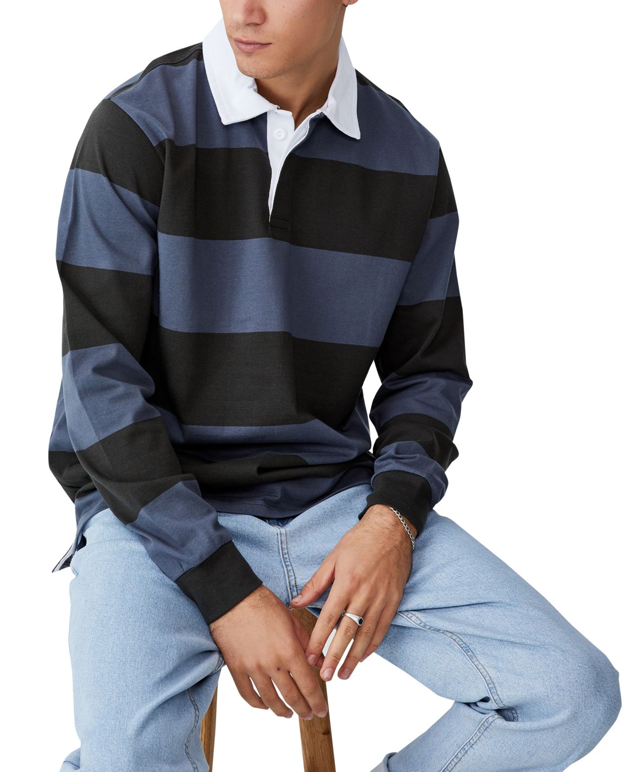 Cotton On Mens Rugby Long Sleeve Polo Shirt