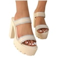 thumbnail image 4 of Xdegoge Platform Sandals Women Chunky High Heel Slides Rhinestone Double Strap Summer Beach Shoes Sparkling Slip On Fashionable Dressy Outdoor Casual Open Toe, 4 of 9