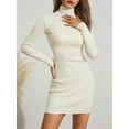 thumbnail image 4 of Liacowi Women Dress, Long Sleeve High Neck Solid Color Casual Party Club Street Spring Short / Long Dress, 4 of 9
