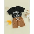 thumbnail image 3 of vera natura Baby Boy Summer Outfits Short Sleeve Letter Printed T-Shirt + Pocket Shorts Set Clothes, 3 of 9
