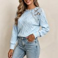 thumbnail image 4 of Edvintorg Sweaters for Women Crew Neck Casual Acrylic Knit Sweater Long Sleeve Lace Pullover Top Fashion Clothing Blue XL, 4 of 6