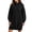 Black 20, variant on Karymi Spring Dresses Solid Oversized Hoodie Dress, V Notch Neck Lantern Puff Long Sleeve Kangaroo Pocket Elastic Hem Sweatshirt Tunic Dress