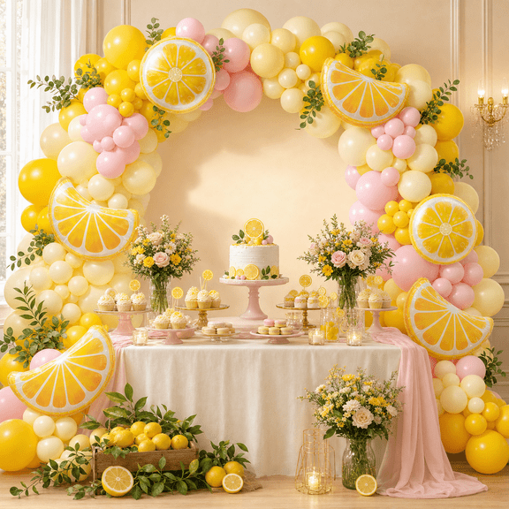 Lemon Balloon Arch, Pink and Yellow Balloon Arch Kit with Pastel Yellow Light Pink Foil Balloons for Lemon Baby Shower Bridal Shower Birthday Party Decorations