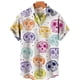 thumbnail image 3 of Camisa de manga corta para hombre, cómoda y transpirable, informal, con estampado 3D de calavera divertida, nueva de verano de 2024, con solapa y botones, talla grande, 3 of 5