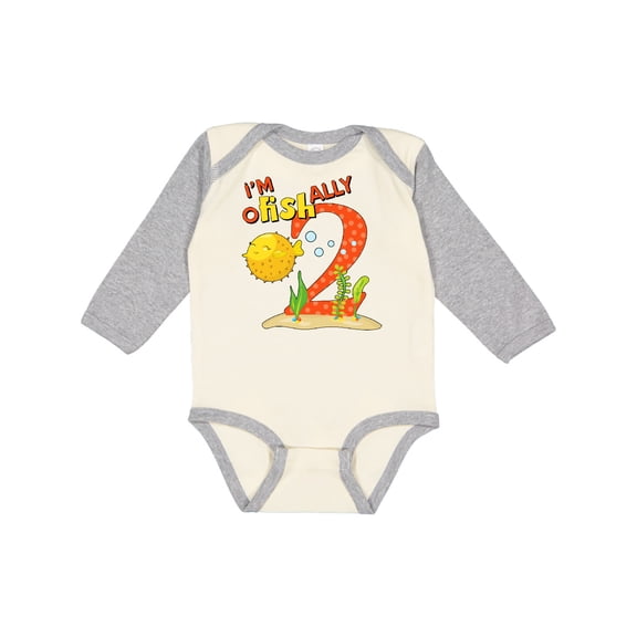 Inktastic I'm O-Fish-Ally Two- cute puffer fish second birthday Boys or Girls Long Sleeve Baby Bodysuit