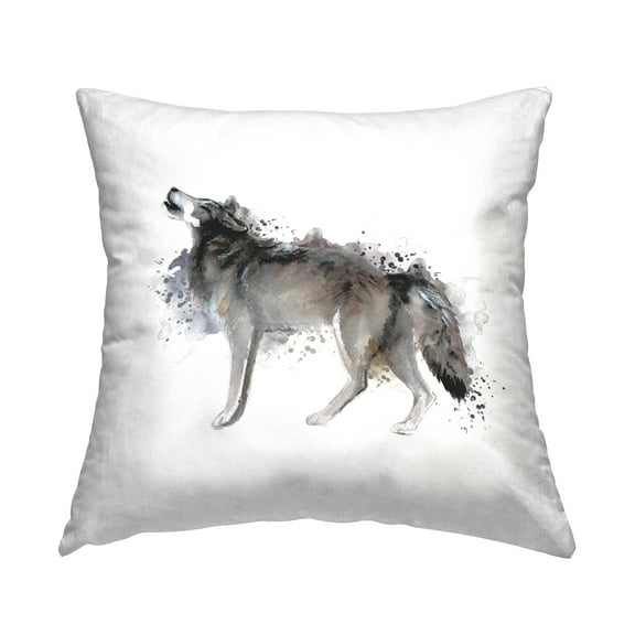 Stupell Industries Wolf Modern Watercolor Splash Square Decorative Printed Throw Pillow, 18 x 18