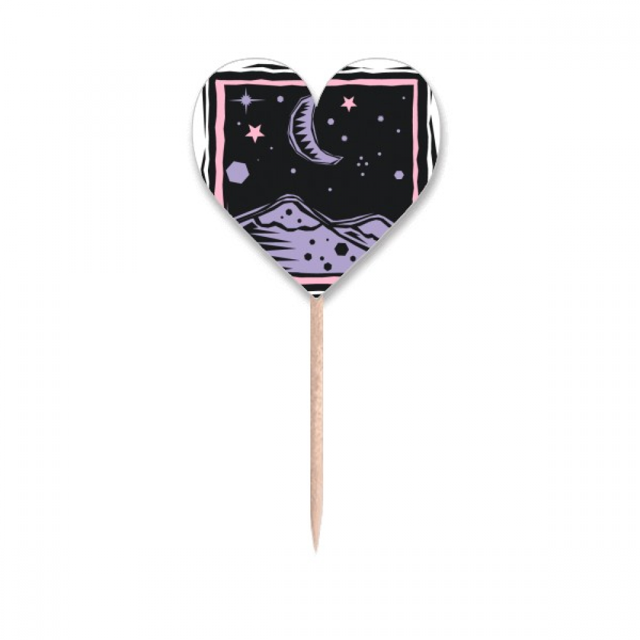 Purple Mountain Moon Star Element Engraving Toothpick Flags Heart Lable Cupcake Picks