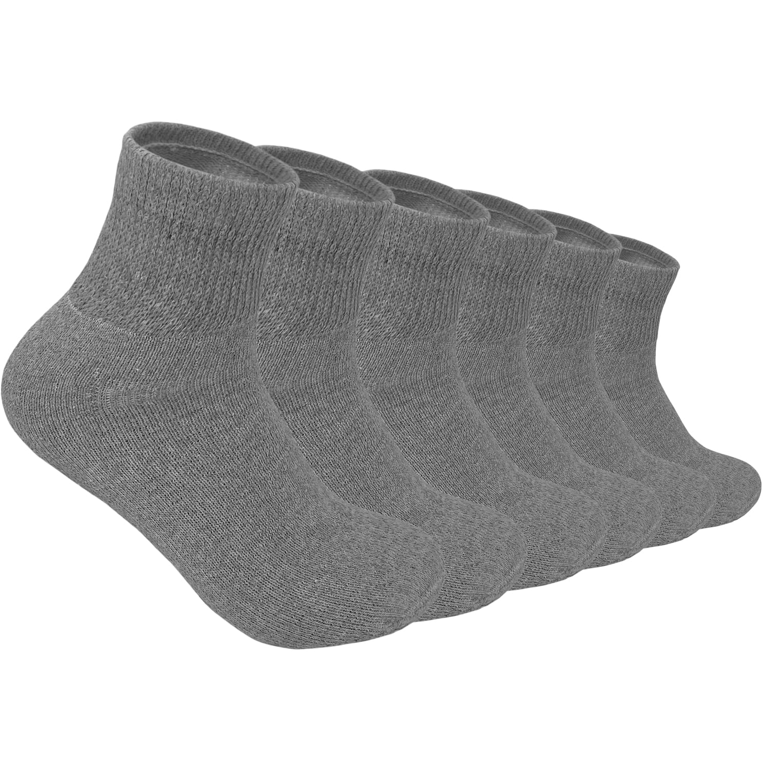 Glory Max 12 Pairs Men's Women's Diabetic Circulatory Ankle Quarter Gray Cotton Socks Size 9-11
