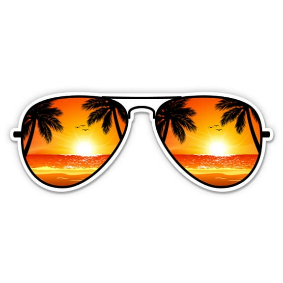 Sunglasses Tropical Sunset Ocean Beach - 3" Vinyl Sticker - For Car Laptop Water Bottle Phone - Waterproof Decal