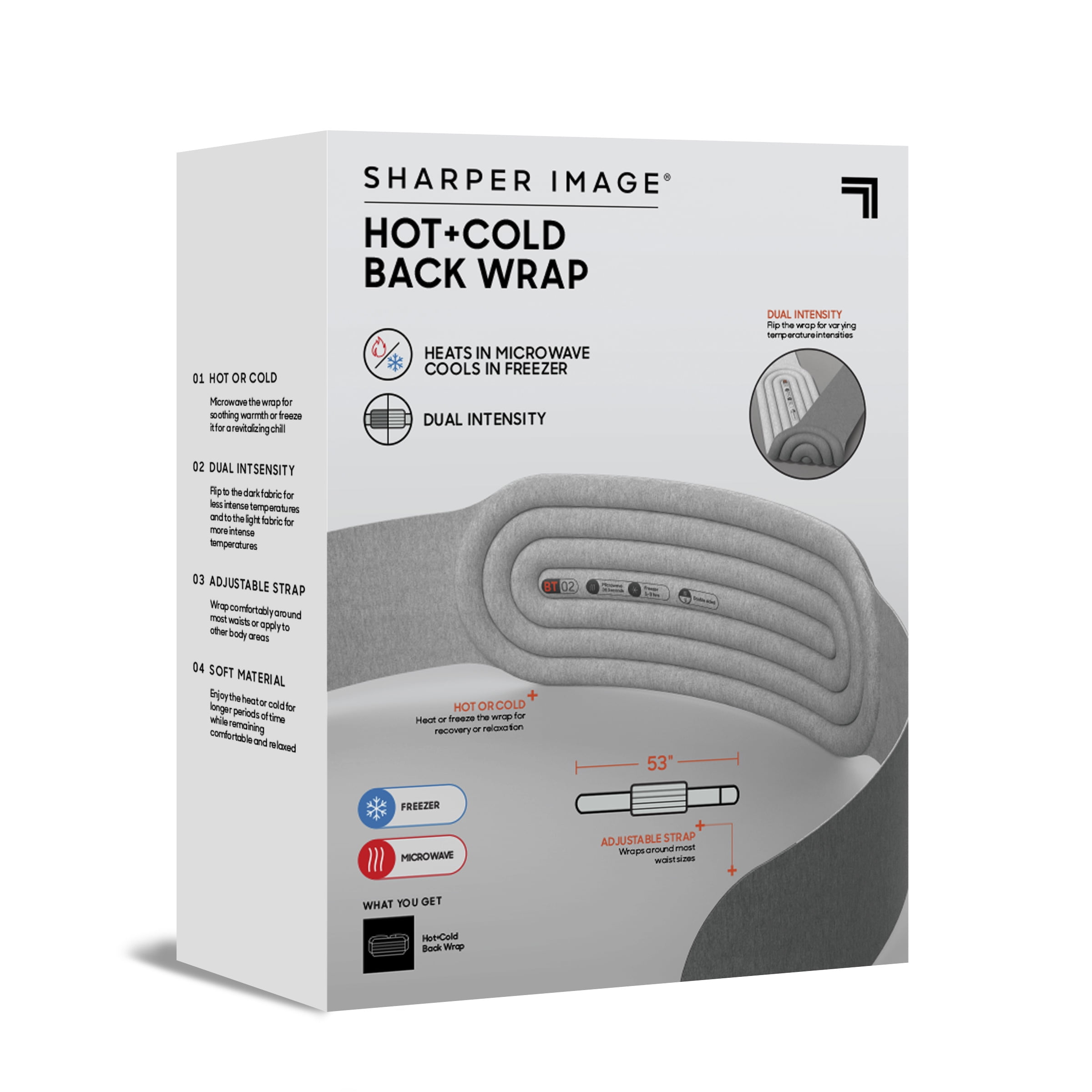 Sharper Image® Hot + Cold Back Wrap, Dual Intensity Soft Fabric, 53" Length