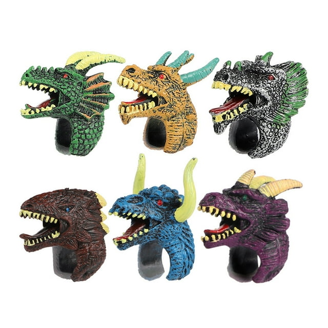 HEVIRGO 6 Pcs Anneau de Dinosaure Texture Fine Apprentissage Précoce Cognition des Animaux Jouets Éducatifs Modèle Réaliste Jouet PVC Simulation Dinosaure Animal Sauvage Oiseaux Anneaux de Doigts Jouet pour Enfants