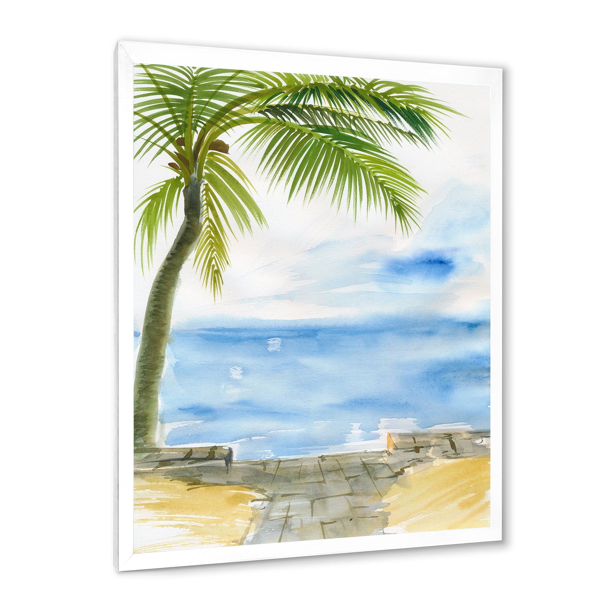 Designart 'Palm Beach Resort At Sunrise II' Nautical & Coastal Framed Art Print