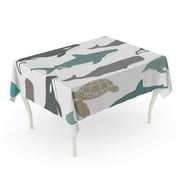 SIDONKU Sea Great White Shark Turtle Atlantic Bottlenose Dolphin and Whales Tablecloth Table Desk Cover Home Party Decor 60x120 inch